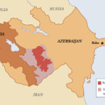 Illustration map of the Nagorno-Karabakh region between Armenia and Azerbaijan